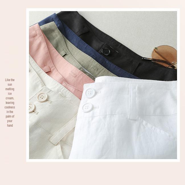 Women's Summer High-Waisted Drapey Linen Straight-Leg Pants - Slimming, Semi-Elastic, Wide-Leg, Casual, Long Cotton Linen Pants