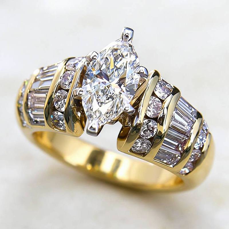 

Huitan Geometric Design Women Ring Inlaid Shining Marquise Cubic Zirconia Fashion Accessories Party Gorgeous Two Tone Zircon 6