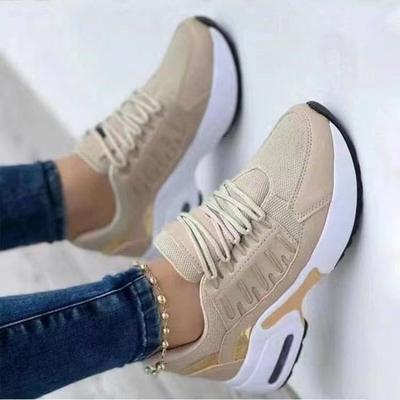 Zapatillas de deporte con plataforma de cuña para mujer, zapatos deportivos informales de talla grande, con cordones, de malla, transpirables, vulcanizados