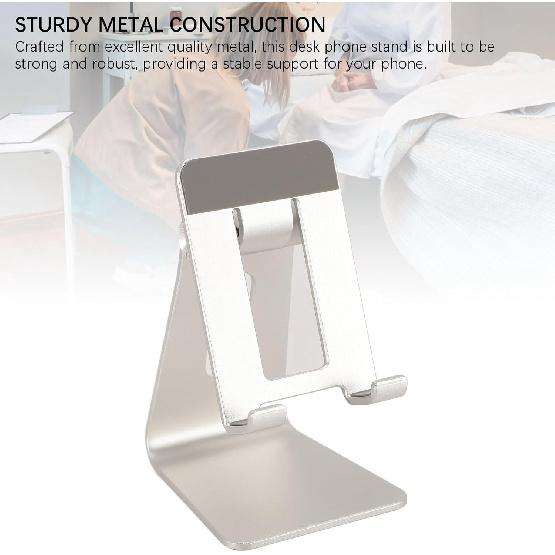 Metal Phone Stand, Angle Adjustable Non Slip Base Desk Phone Holder for Reading, Live Stream, Fits All Smart Phones