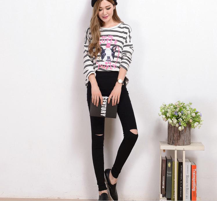 

Versatile Women s Slimming Black Pencil Leggings - Thin, Ripped Style for Spring S