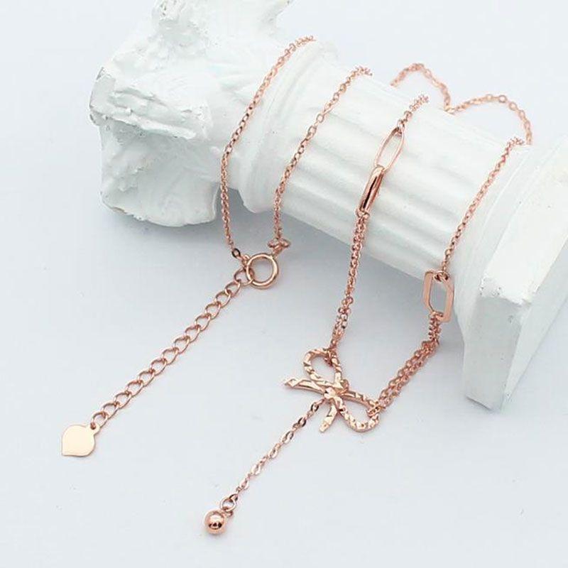 

Exquisite Purple Gold-Plated Rose Gold Bow Necklace Fashion Light Luxury Simple Temperament Classic Color Gold Collarbone Chain Women