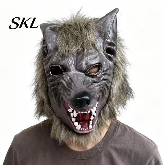 Detaillierte Halloween-Requisite Werwolf Vollkopfmaske, Latex Wolf Cosplay Kopfbedeckung mit Langlebiger Party-Maske Realistisches Fell, Spukhaus-Requisite, Verstellbar