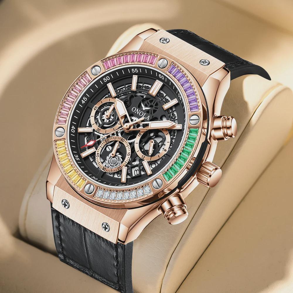 ONOLA Luxury Men Watch Casual Colored Diamond Luminous Calendar Quartz Watch Waterproof Watch Men Chronograph Wristwatch Clock