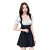 New square neck bubble sleeve color matching polka dot splicing dress women's summer short skirt