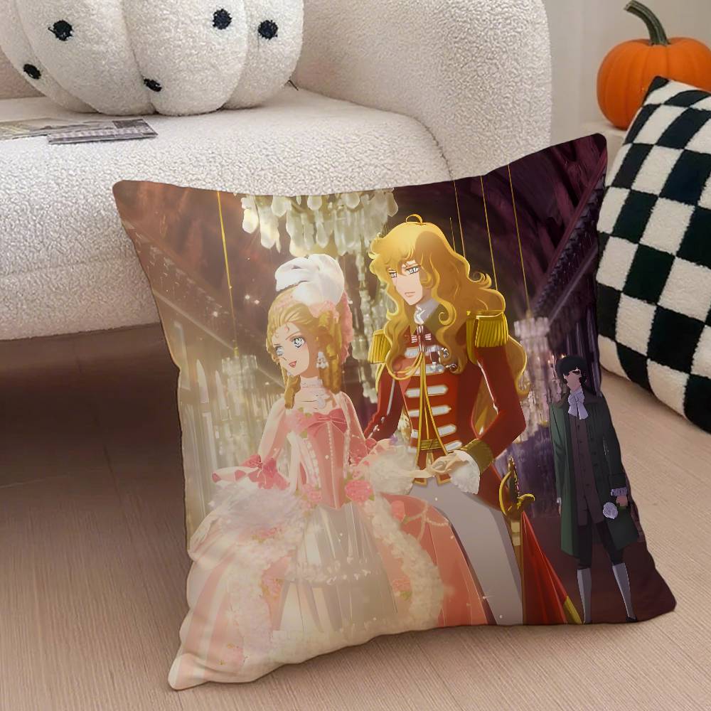 Vintage Anime R-Rose Of Versailles Pillow Case Anti-Dustmite Pillowcase Invisible Zipper Silky Short Plush Sofa Cushion Cover