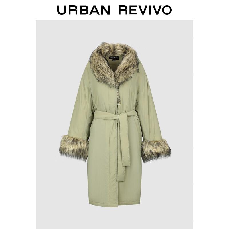 

UR Женское Зимнее 2025 Длинное Пуховое Пальто с Меховым Воротником и Поясом S