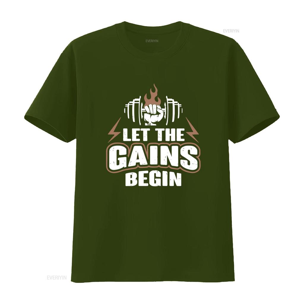Let The Gains Begin Workout Gym T Shirt For Fitness Enthusiasts Vintage Designer Clothes Versatile Homme Soft Slightly