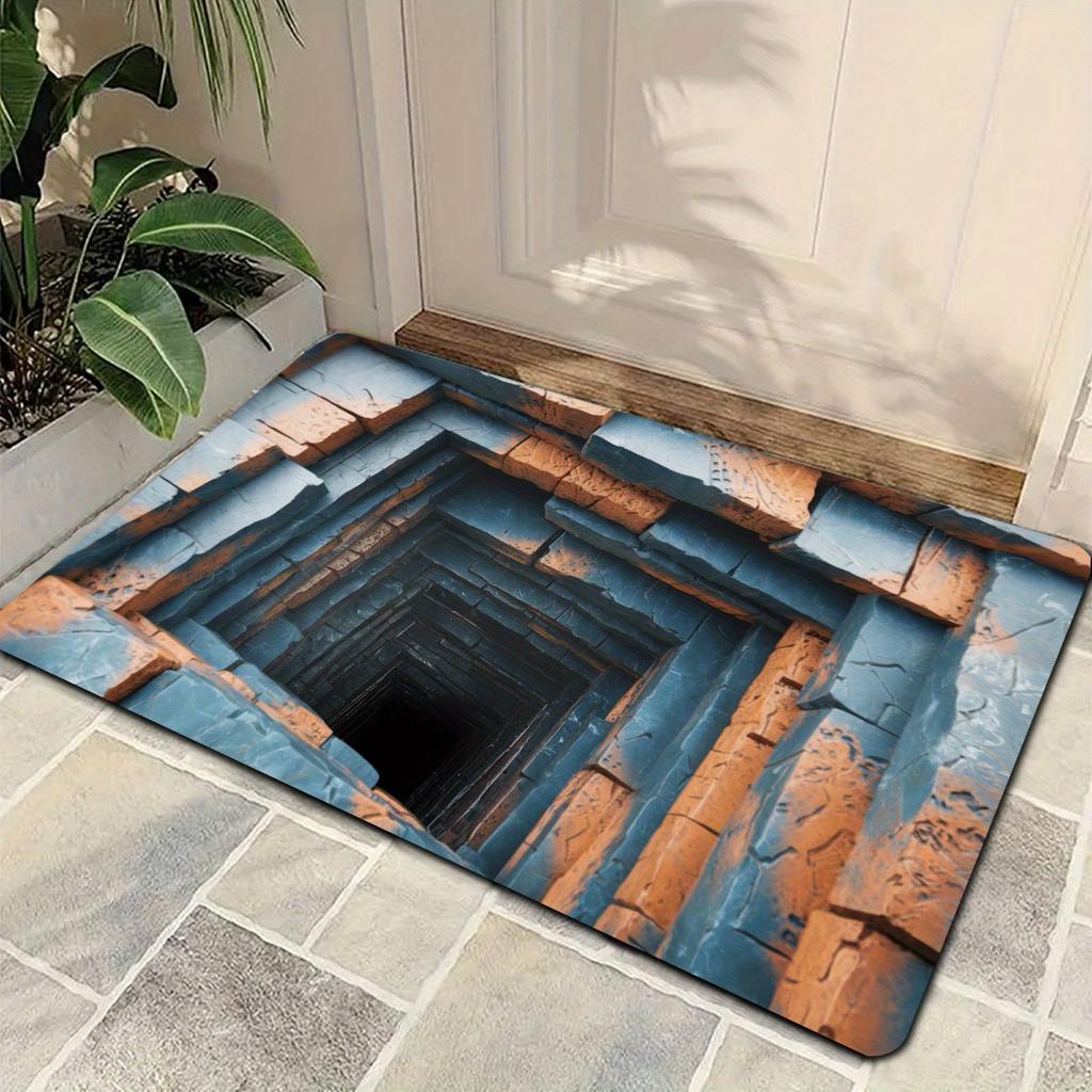 1Pcs Stone Pit Illusion Pattern Floor Mat Modern Kitchen Polyester Rug Non-Slip Colorful Indoor Carpet, For Home Bathroom Bedroom Living Room Decor