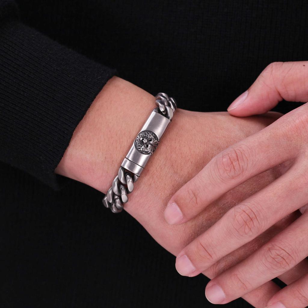 Personality Lion Bracelets for Men Stainless Steel Chinese Traditional Bracelet Bangle Jewelry Purchase ALN25123162