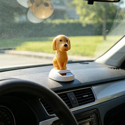Solar Dog Car Dashboard Toy, Yellow Puppy Nodding Figure, Auto Swing Toy for Office Desk, Solar Powered Cute Animal Decor for Kids