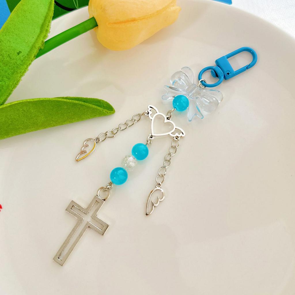 Elegant Butterfly Bowknot Angelic Love Heart Crosses Keychain Charm Pendant Alloy Fashion for Women Ladies Daily Use