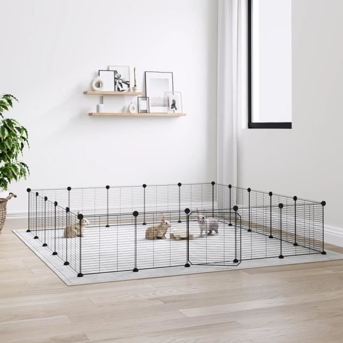 3114025 vidaXL Cage animaux de compagnie à 20 panneaux et porte Noir 35x35 cm