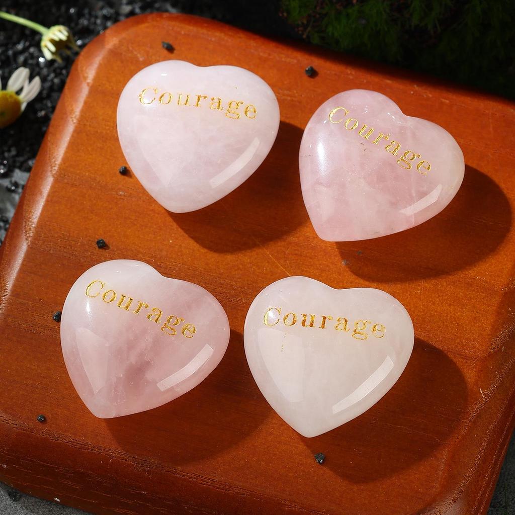 Natural Pink 30mm Heart-Shaped Engraved Crystal Pocket Stone Ornament