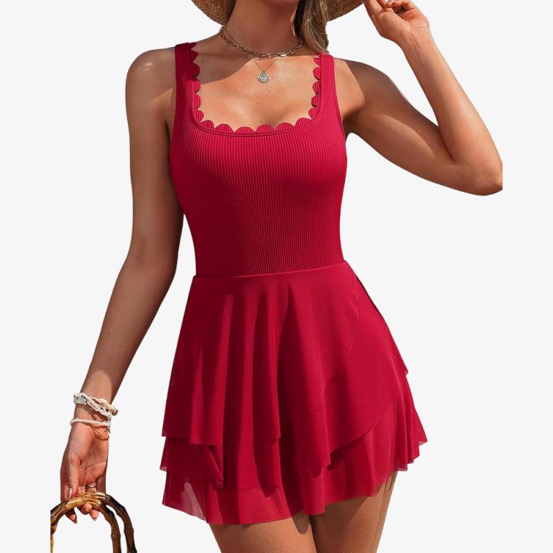 Charmoleaks Women One Piece Swimdress Tummy Control Swimsuits Full Coverage Bathing Suit Modest Mesh Sheer Swim Skirt