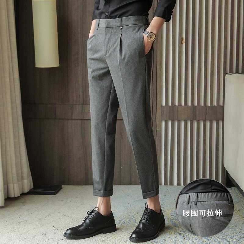 Summer new thin casual pants elastic waist slim-fitting pants trendy men's fashion nine-point pants drape pants