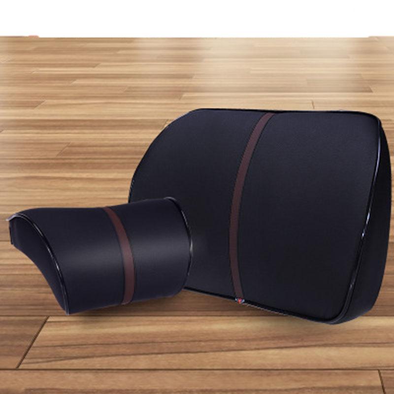 Adjustable Car Headrest Pillow Set Leather Auto Neck Protection Rest Pillows Seat Waist Supports Lumbar Cushion Memory Cotton