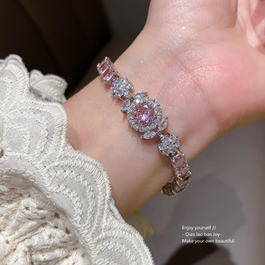 Super Sparkling Zircon Round Flower Bracelet, Light Luxury High End Bracelet, Colorful Dopamine, Exquisite Fashion, Handmade Decoration