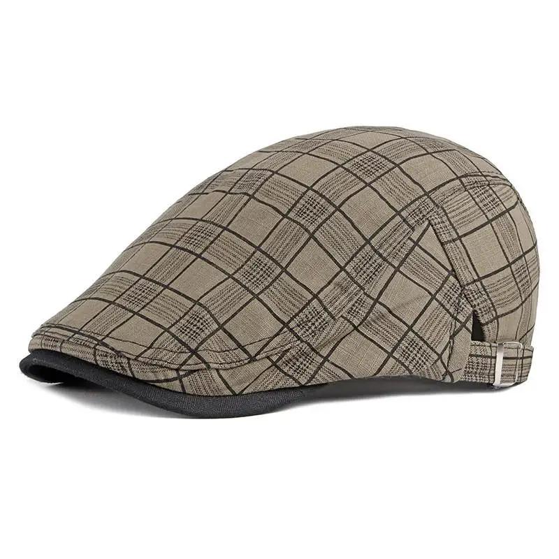 Casquettes Newsboy Imprimées en Coton Printemps Été Casquettes Plates pour Hommes et Femmes Casquettes de Peintre Berets 16 55-60cm wear kaki foncé