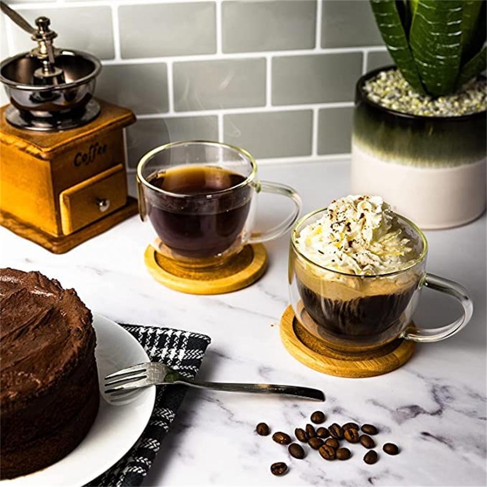 250ml Doppelwandige Glas-Kaffeetassen Isolierte Borosilikatglas-Kaffeetassen mit Henkel für Cappuccino, Latte, Tee, Heiß/Kalt