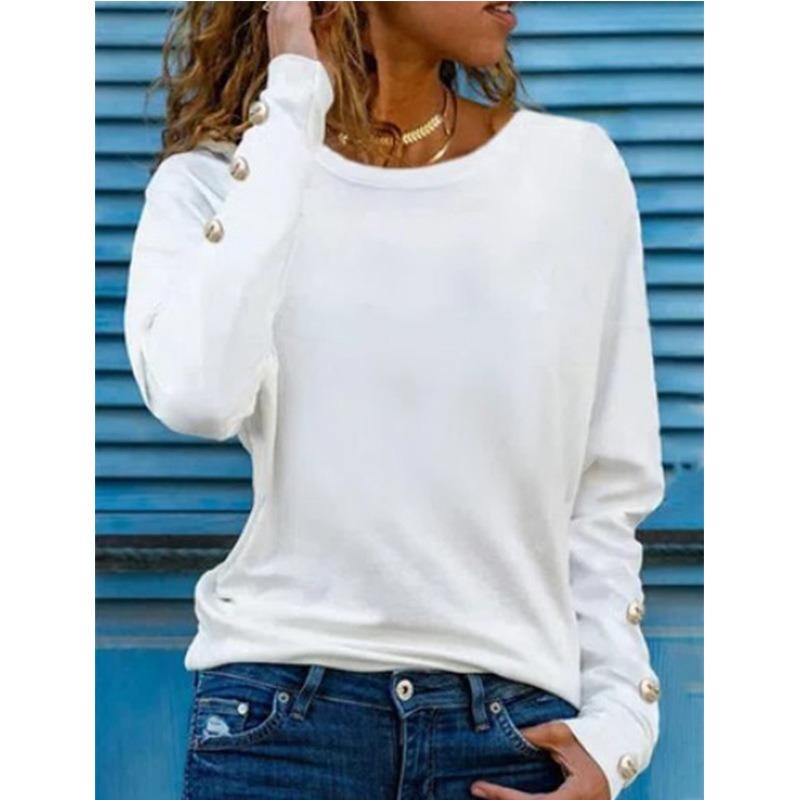 JPNTKY Women's Fashion Casual Solid Color Print Long Sleeve O-Neck Blouses & Shirts