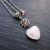 Quartz Necklace Natural Stone-Heart Charm Clavicle Chain for Women Lotus Flower Pendant Choker Party Valentines Day Gift