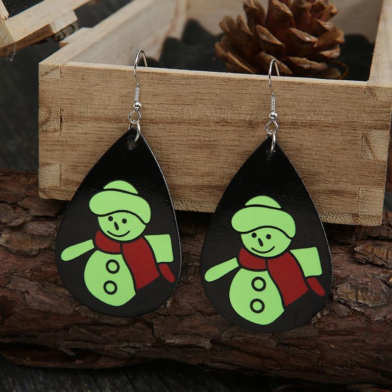 Creative Fluorescent Snowman Leather Earrings with Red Scarf for Women - Perfect for Christmas