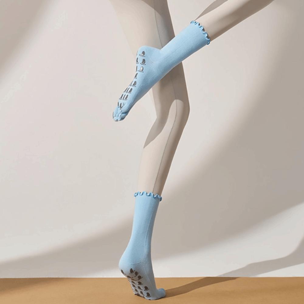 Non-slip Mid Tube Pilates Socks Ruffle Sports Fitness Socks Five Toed Yoga Socks Lady Women Girls синий