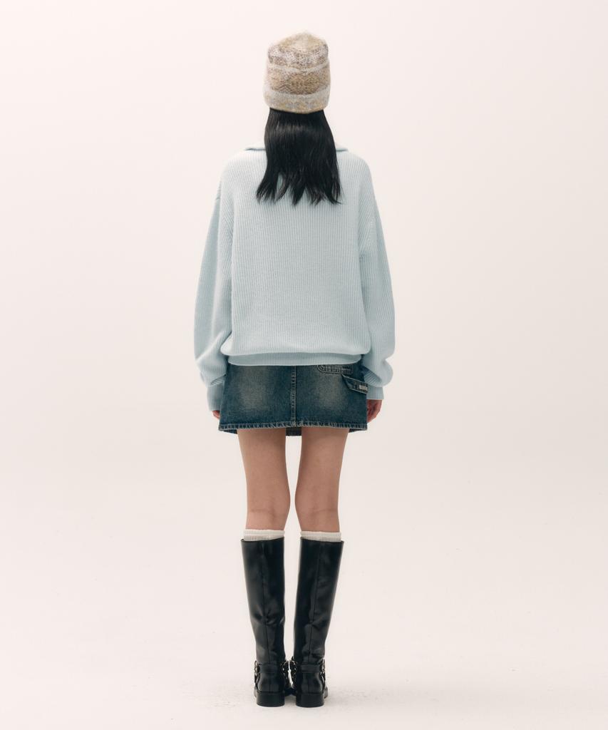 Seteo Button-Up Sailor Half Knit Zip-Up Light Blue