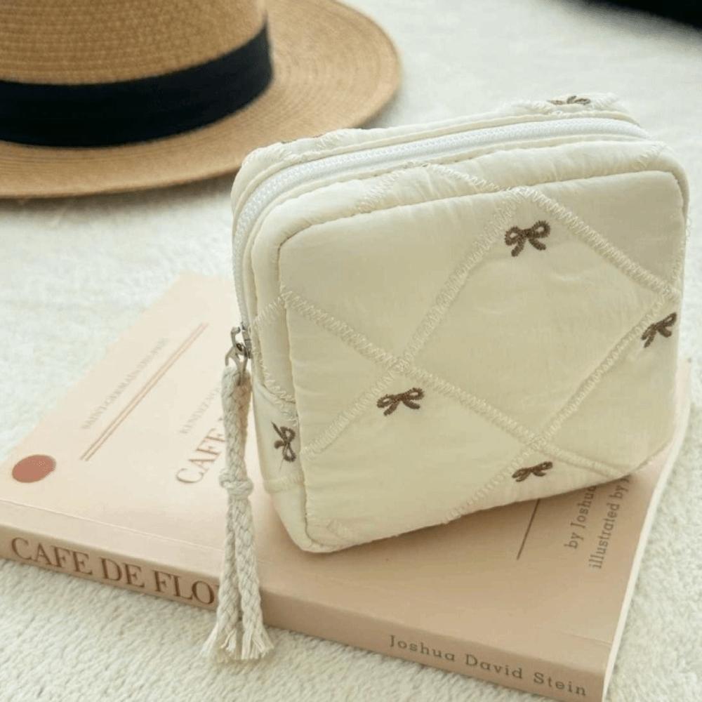 Multi-functional Bow Cosmetic Bag Portable Sanitary Napkin Storage Bag Cute Toiletry Bag  Women