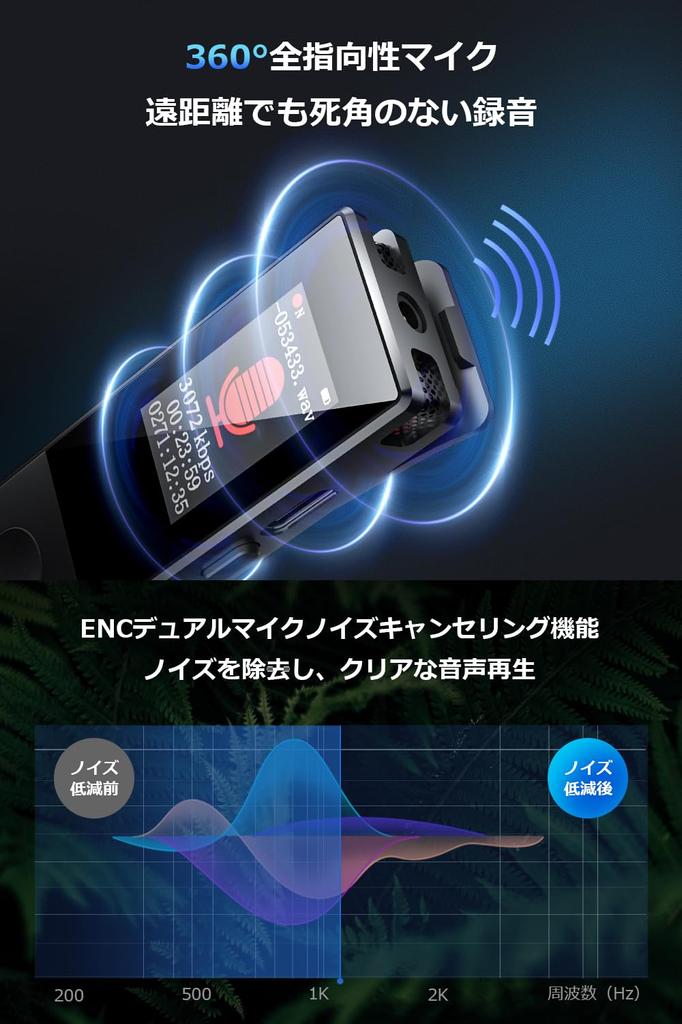 Kompakter Diktiergerät, 64 GB große Kapazität, lange Aufnahmezeit, 3072 kbps Klangqualität, ENC Dual-Mikrofon, Rauschunterdrückung, Ein-Knopf