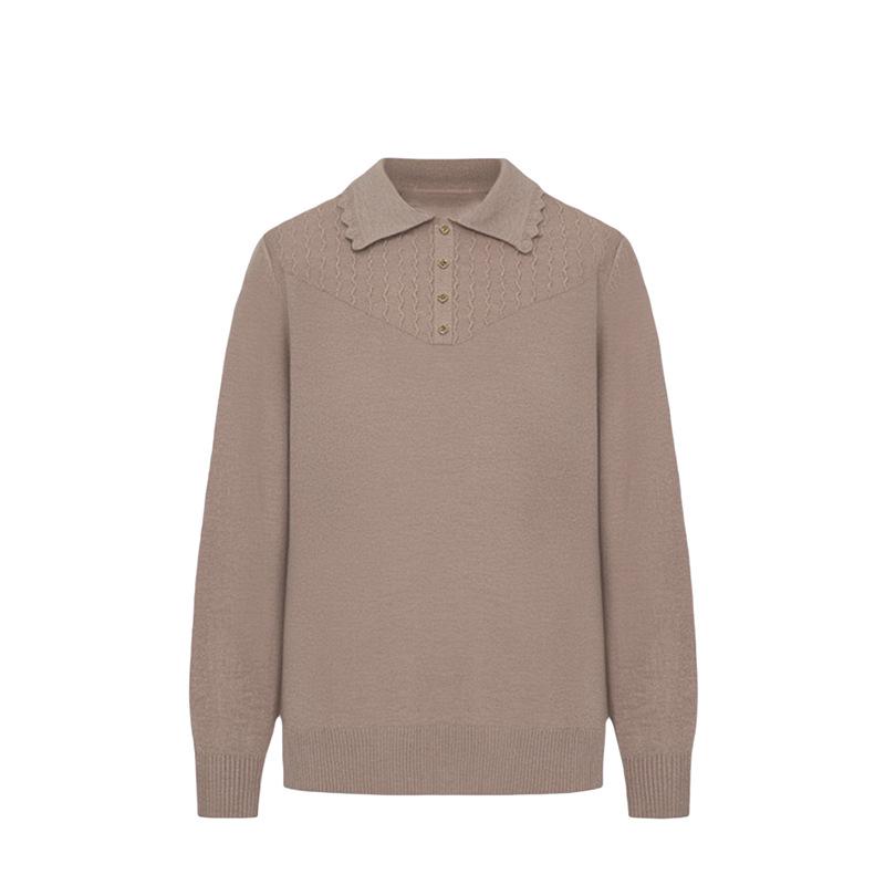 Loose Turn-Down Collar Cardigan for Middle-Aged & Elderly Women - Long-Sleeved One-Size Knitted Sweater with Round Neck