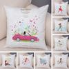 Winter Season Cartoon Girl Skating Butterfly Floral Print Cushion Cover Double Sided Printed Home Decor Pillow Case