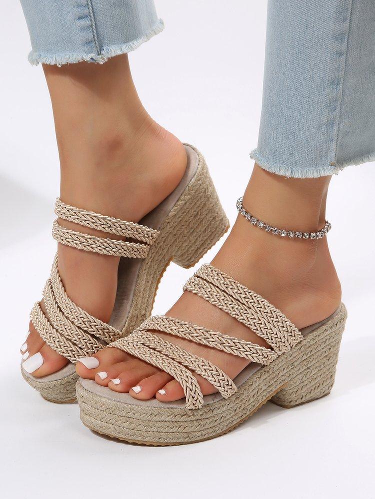 Summer New Woven Hemp Rope Women's Shoes Shoes Wedge Heel Platform Slippers