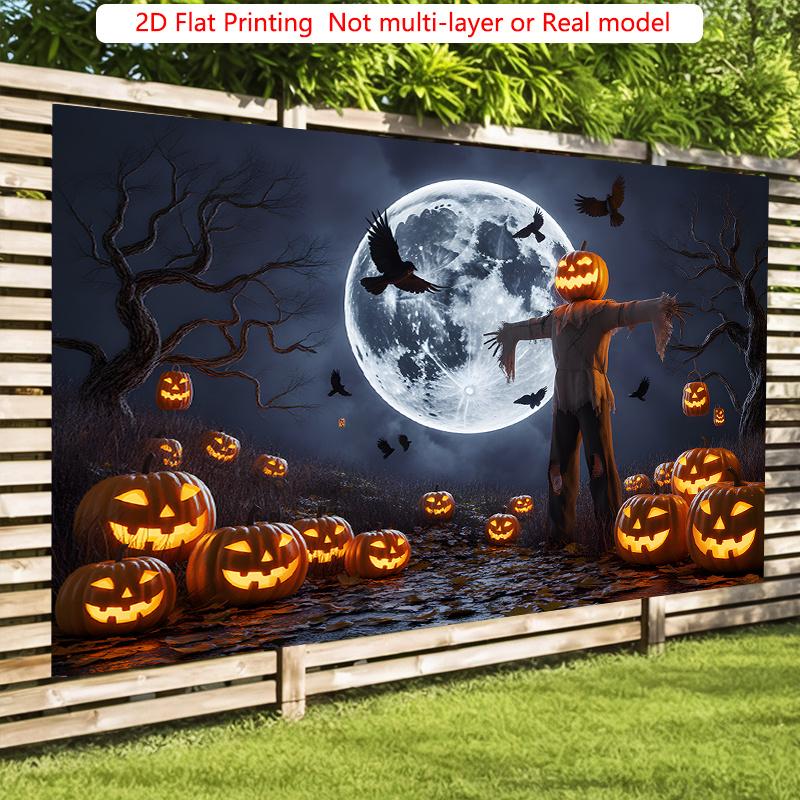 Party Backdrop Halloween Moon Flat Spooky Scarecrow Full Face Hanging Round Photo Background Decor Party Decor