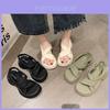 Summer Womens Soft Leather Wedge Sandals With Rubber Sole For Casual Beachwear
