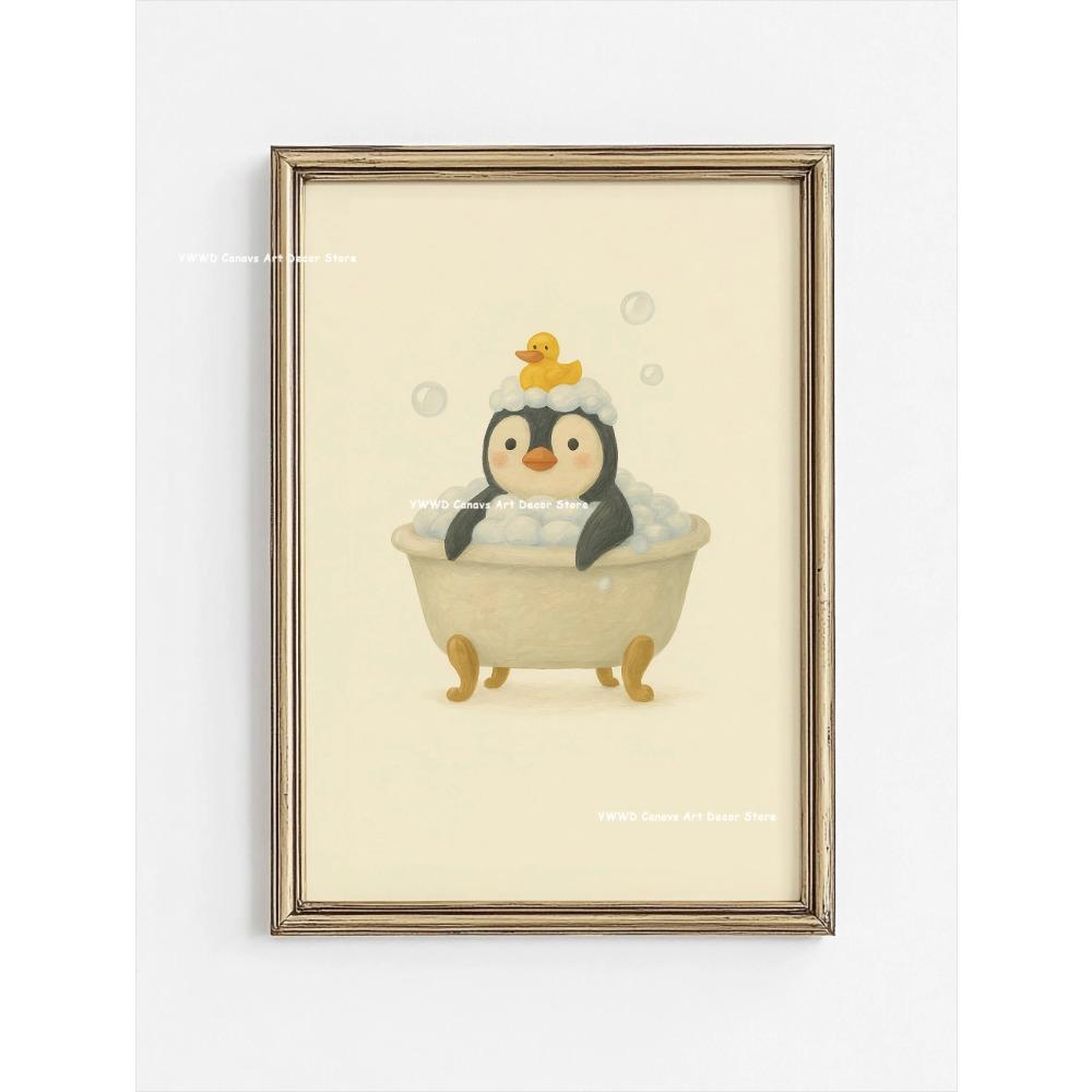 Cute Animal Bubble Bath Wall Art Cute Bathroom Animal Poster Kids Funny Toilet Paper Canvas Print for Nursery Home Decor Gifts