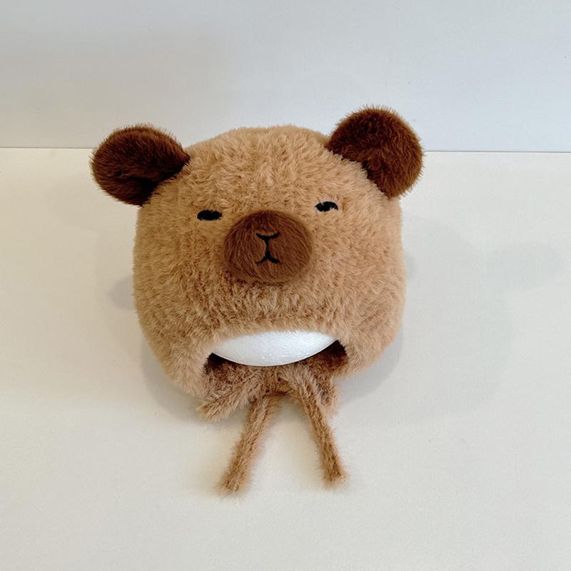 

Cute Cartoon Bear Baby Knitted Hat Winter Warm Cap For Toddler Boys Girls Windproof Ear Protection Hats as the picture