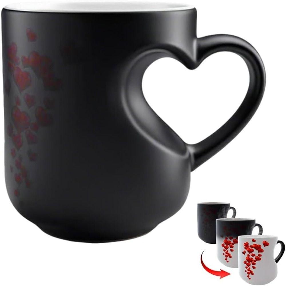 Ceramic Material Heart-Shaped Mug Red Hearts Pattern Thermochromic Mug Magic Ceramic Cup Home Use