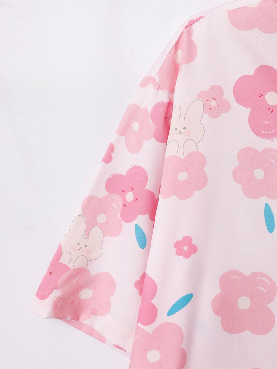 Свободная свободная рубашка с коротким рукавом и мультяшным принтом Гавайи — фото 3