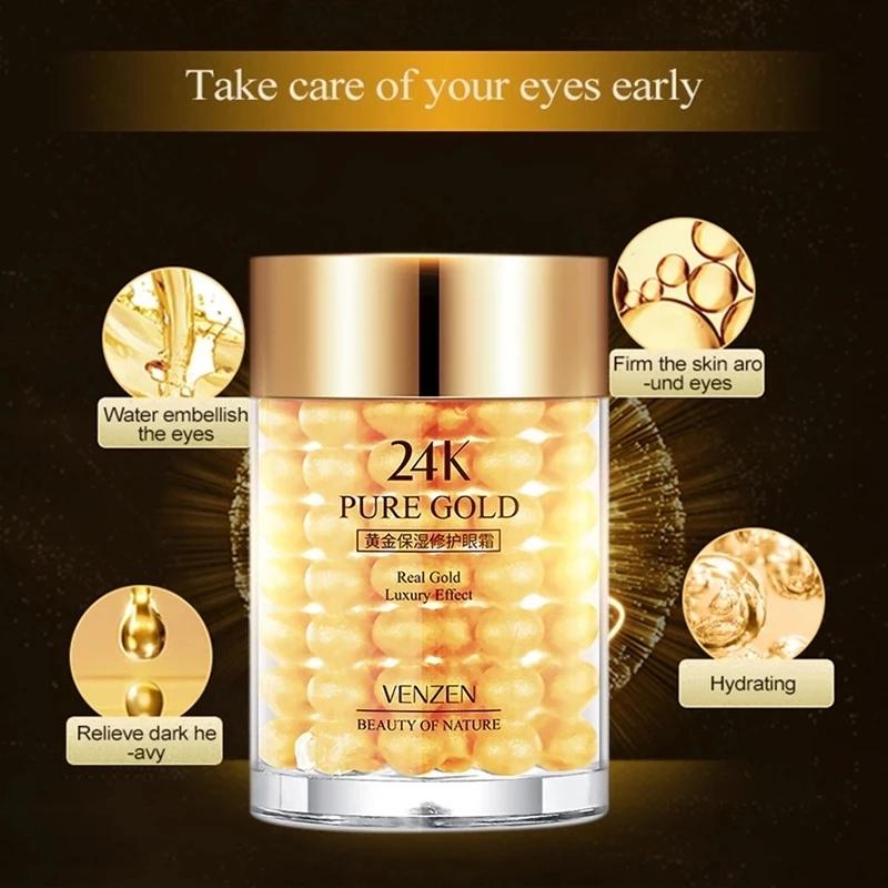 VENZEN 24K Gold Eye Cream Moisturizing Anti Puffiness Anti Wrinkle Remove Dark Circle Anti-Aging Women Eye Care