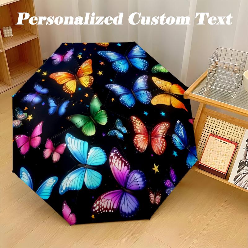 8‑Rib Automatic Umbrella, Butterfly Design Foldable Umbrella for Sun Rain Protection Travel