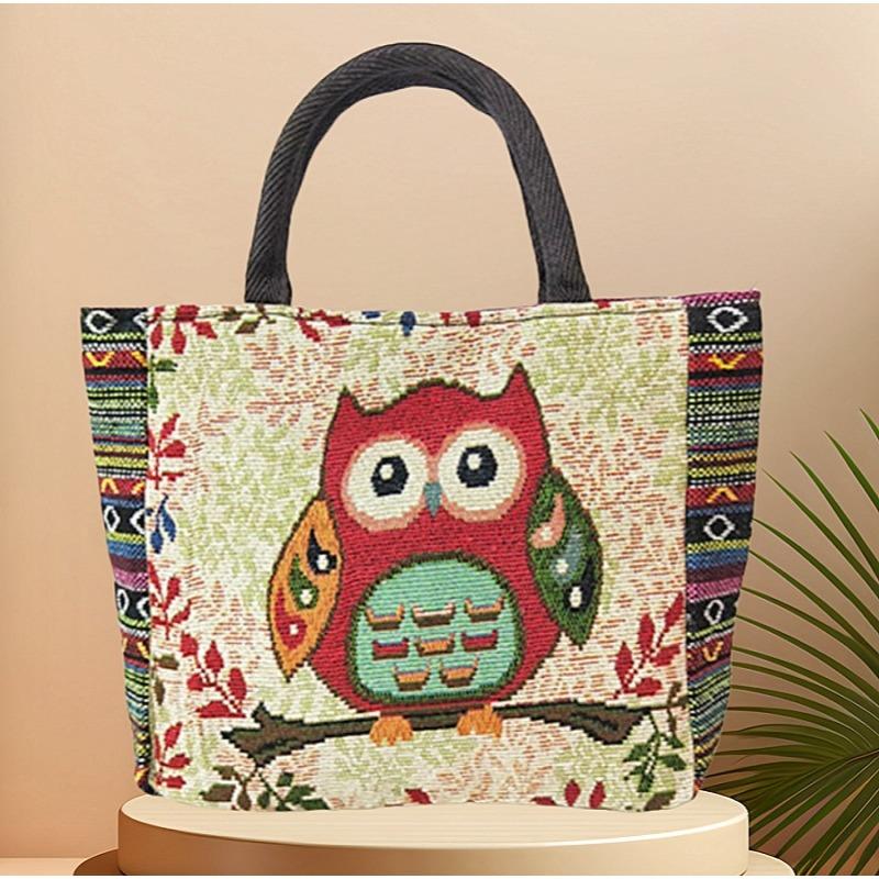 Canvas bag, women's large-capacity double-sided embroidered animal handbag, mommy bag, go shopping, handbag