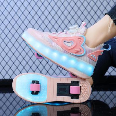 Children's Detachable Double-Wheel Roller Shoes with LED Lights - Four-Wheel Convertible Skates