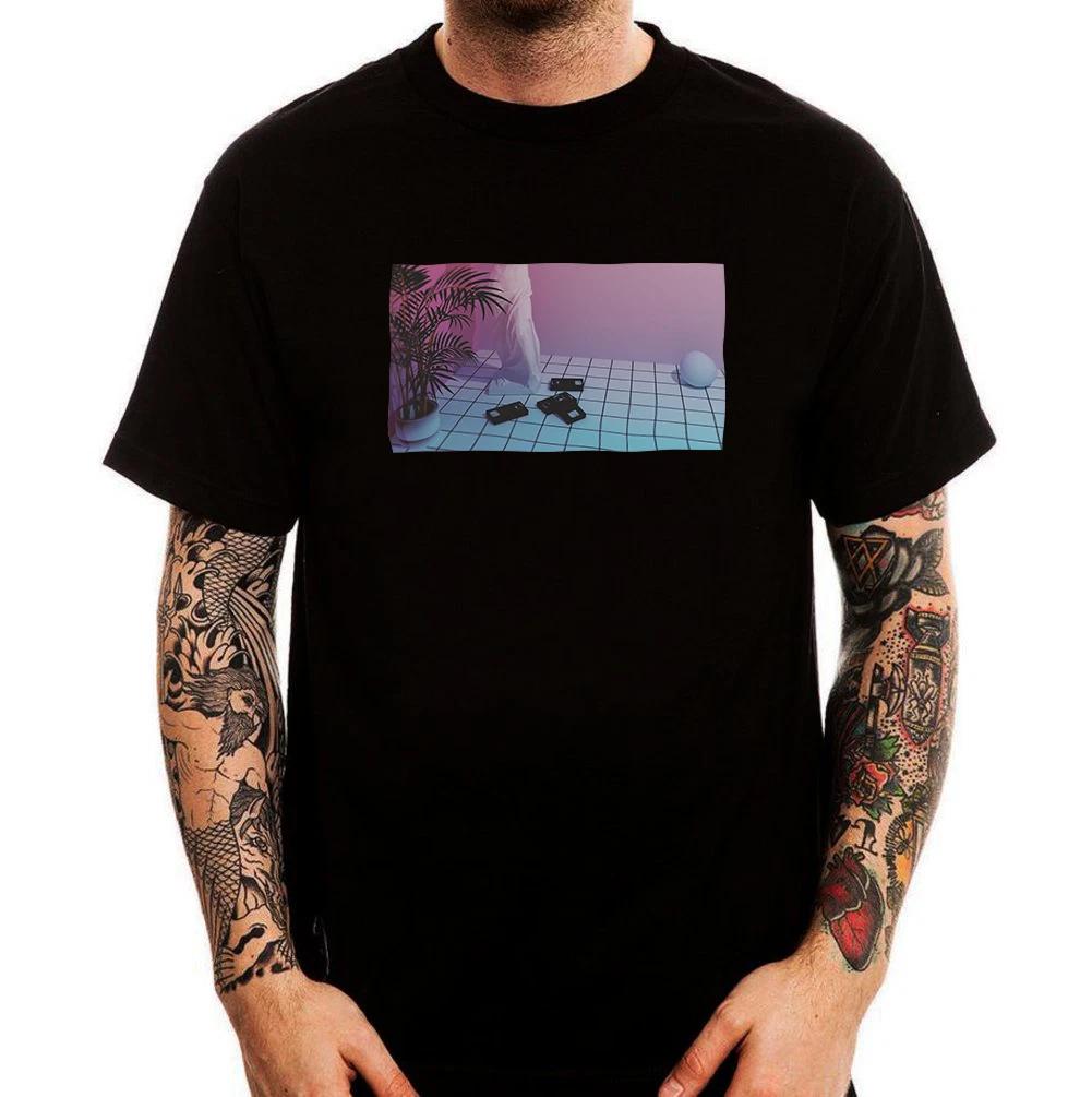 Vaporwave Room Aesthetic VHS Tapes Printed Cotton  T-Shirt Top Tee 100