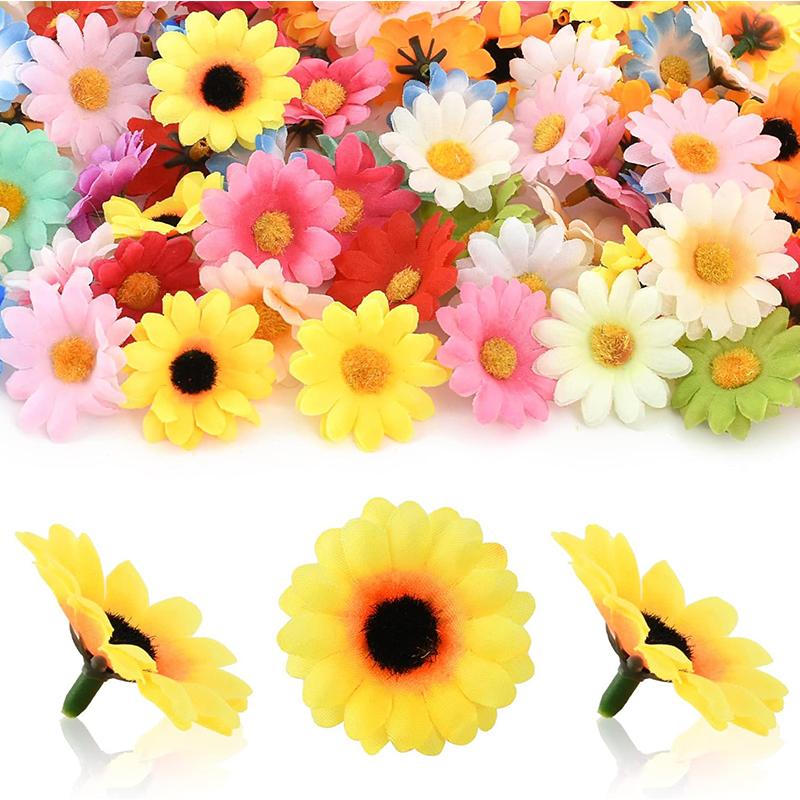 100PCS 4CM Mini Silk Daisy Artificial Flowers Party Wedding Decorative Home Decoration Christmas Wreath Fake Sunflower Cheaper