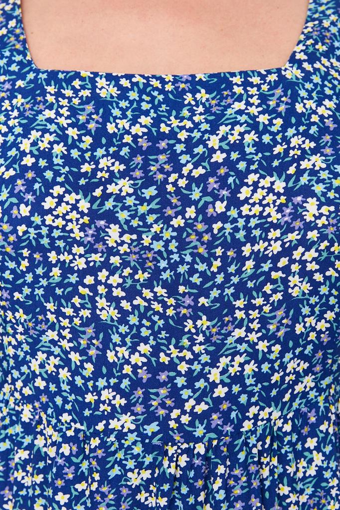 Women's Style Plus Size Navy Blue A-Line Midi Ruffled Floral Patterned Woven Dress