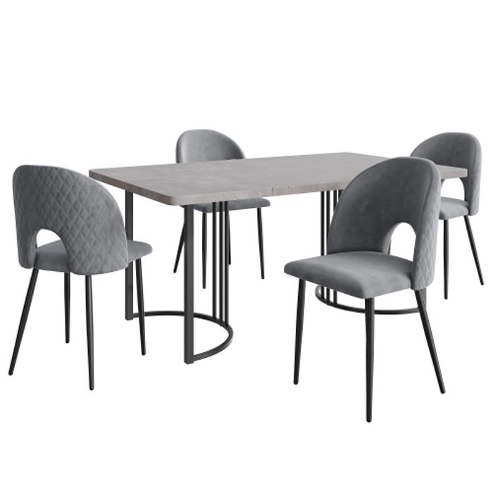 Set De Table À Manger - MUVOE - 140x80 Cm - 4 Chaises En Velours - Châssis Métallique Robuste - Design Moderne