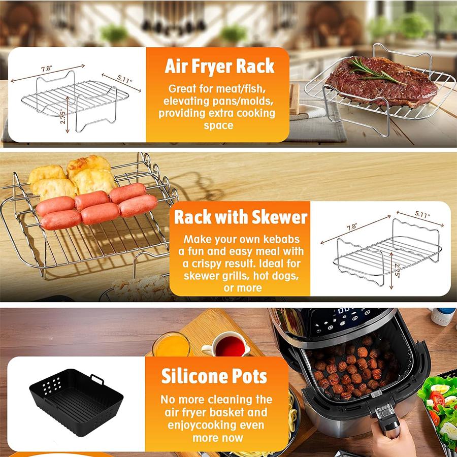 Set di Stampi in Silicone/Griglie/Utensili per Friggitrice ad Aria per Ninja Double Stack XL/Foodi SL400EU, AF300EU/AF400EU 7.5L-9.5L