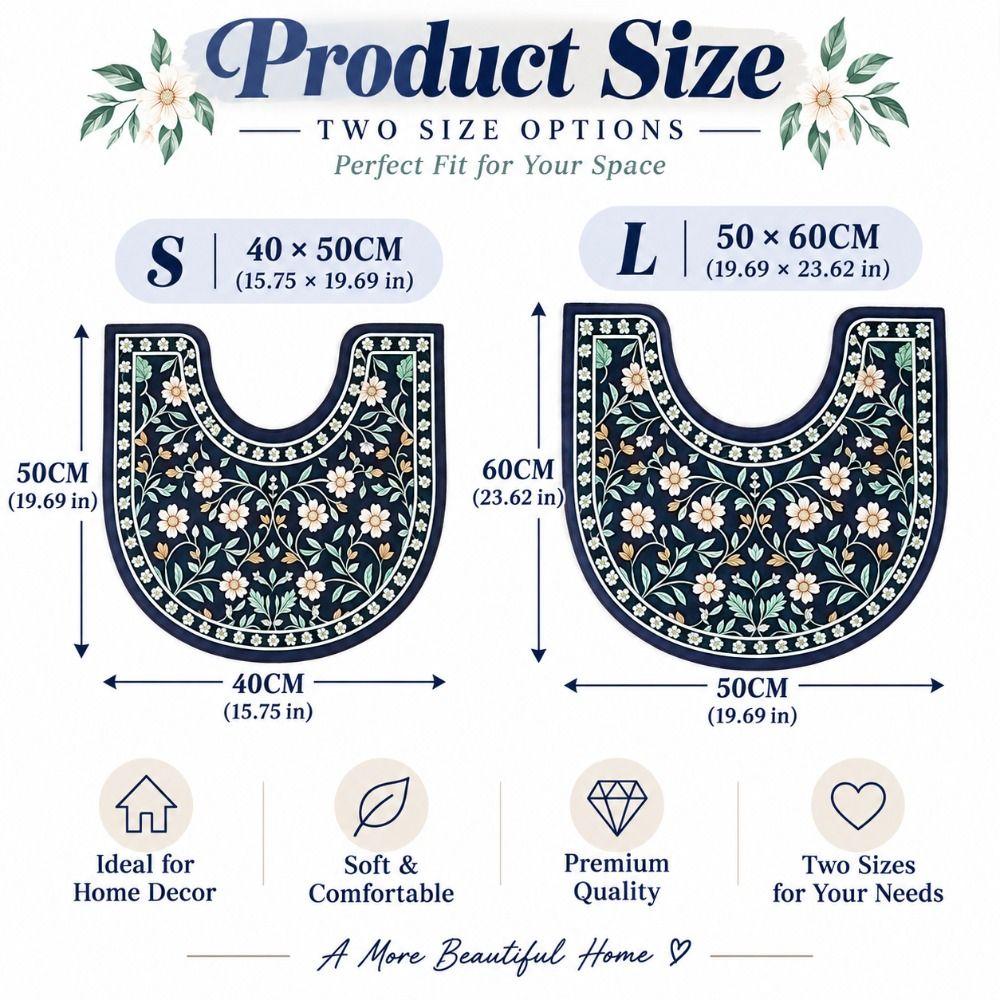 Floral Pattern Toilet U-shaped Mat Absorbent Bath Mat Practical Bathroom Floor Rug Household